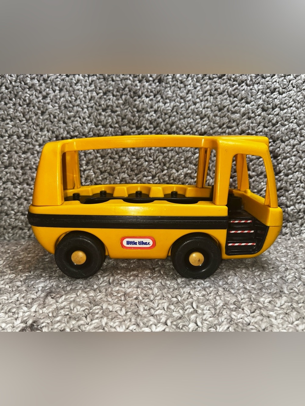 Vintage 1980s Little Tikes Toddle Tots Yellow School Bus Vehicle w/ Stop Sign